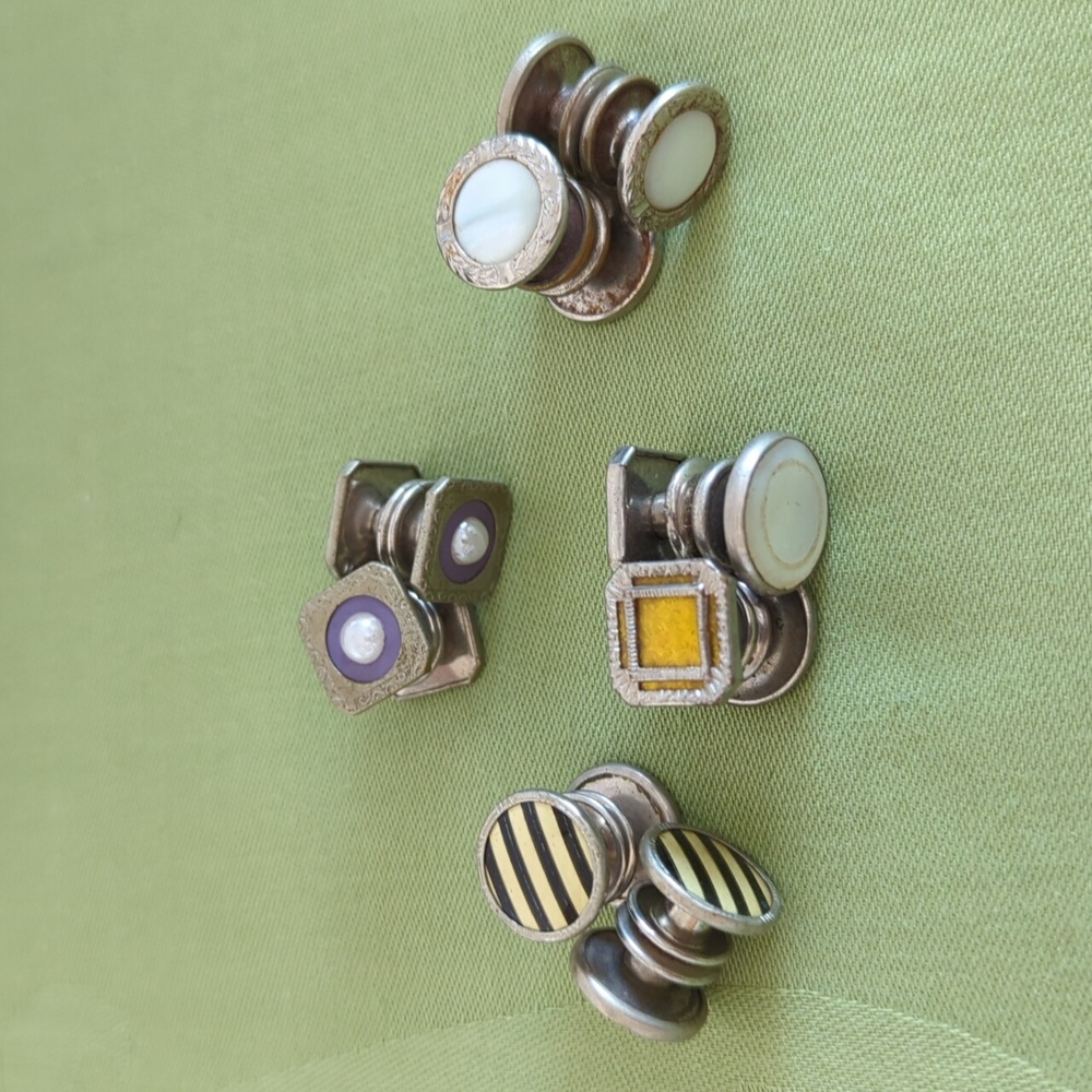 Bundle of Vintage Edwardian Cufflinks - 3 Pairs Snap Cuff Links (plus 2 singles)